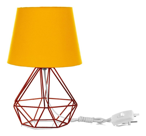 Abajur Diamante Dome Amarelo Com Aramado Cobre