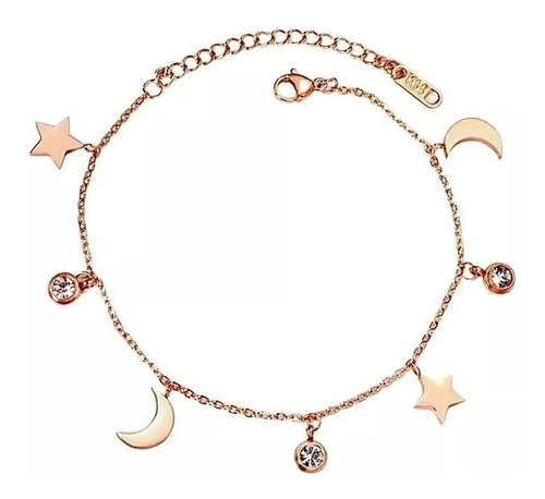 Oferta! Pulsera Doble Cadena Luna Estrellas Baño Oro 14k F