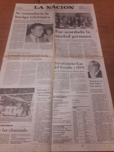 Tapa Diario La Nación 13 9 1990 Entel Huelga Menem Osn River