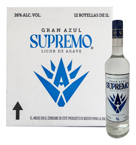 Caja Licor De Agave Gran Azul Supremo Cristalino 1000 Ml
