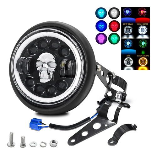 7 Pulgadas Rgb Faro Para Moto Universal + Carcasa Y Soporte