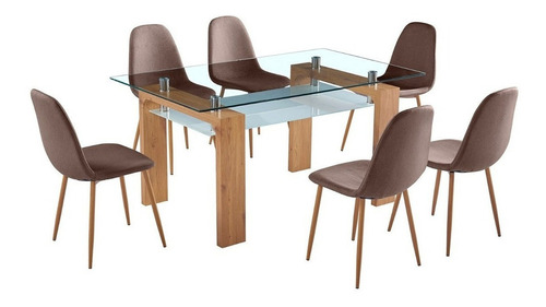 Comedor De Vidrio Melisa 6 Sillas Café  / Muebles América