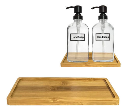 Yeebeny Bamboo Soap Dispenser Tray, Bathroom Countertop Tray