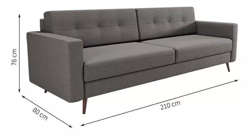 Sofá 3 Lugares Living Pé Palito Linho Cotton Cinza 210 Cm