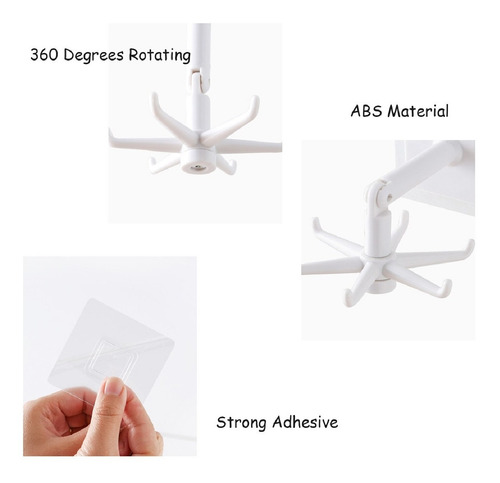 Imagen 4 de 10 de Gancho Plegable Autoadhesivo Rotación 360° Cocina Baño Pared