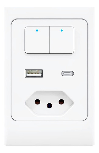 Interruptor Tomada Wifi Usb Inteligente 2 Botões Alexa Agl Cor Branco