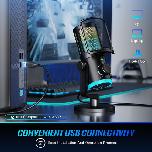Micrófono Gamer Fifine Am6, Rgb, De Sobremesa, Usb, Negro