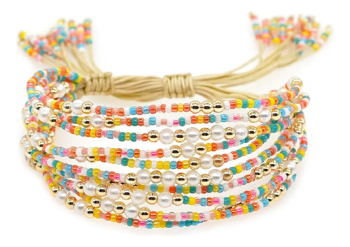 Pulsera Brazalete Cuentas Multicolor 10 Vueltas Ajustable