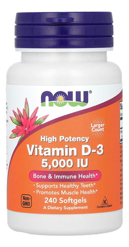 Vitamina D3 Now Foods 5000ui - 240 Capsulas - Importada