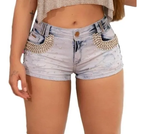 Short jeans best sale bordado com perola
