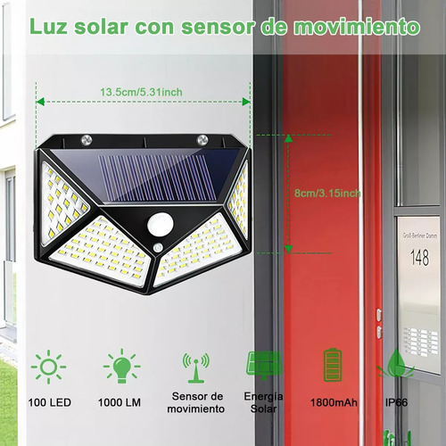 100 Leds Lámparas Solar Sensor Exteriores De Pared 10 Pcs