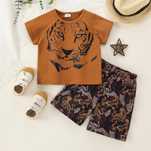 Conjunto De Verano Casual Para Niños 18m-6a Con Top Y Shorts Marrón 3-4 A