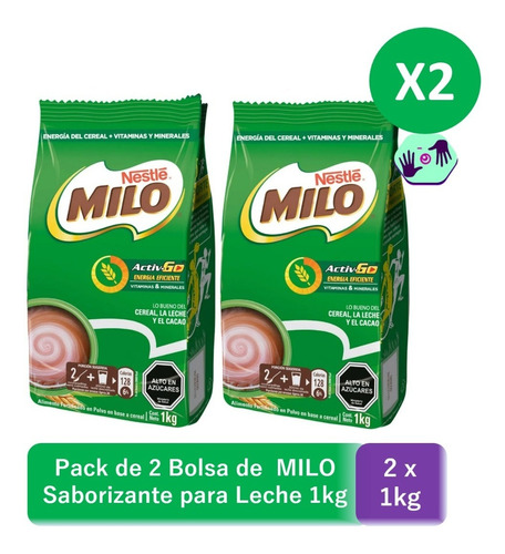 Milo Saborizante Para Leche 1kg Pack X2 (2kg)