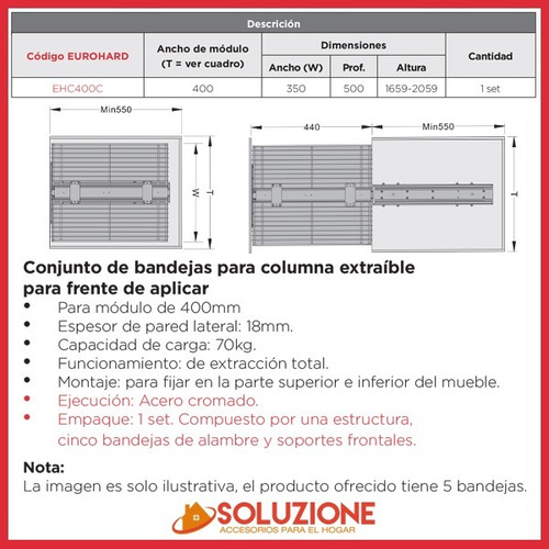 Conjunto Bandejas Para Columna Extraíble Para Frente Aplicar