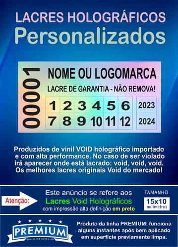 Lacre Void Holográfico Premium 15x10mm Personalizado 500 Un