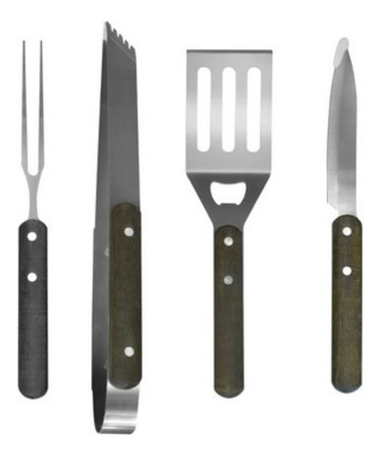 Set 4 Herramientas Para Asado De Madera Y Acero Inoxidable