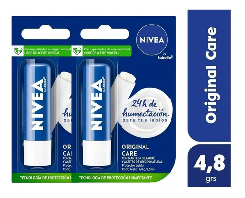 Protector Labial X 2u Nivea Labello Original Care Invisible