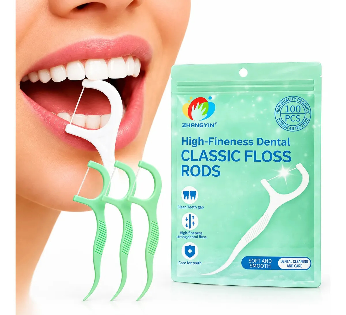 Fio Dental Com Haste 100 Unidades Floss Picks para Dentes