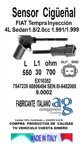 Cable Sensor Cigüeñal Fiat  Tempra  1800 / 2.000cc Autogamma