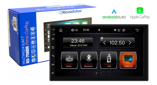 Multimídia Prime Carplay Slim Com Bluetooth E Fm Roadstar