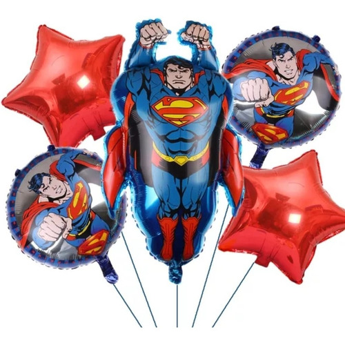 Globos Superman Pack 5 Unidades Metalizados 75 Cm Aprox 