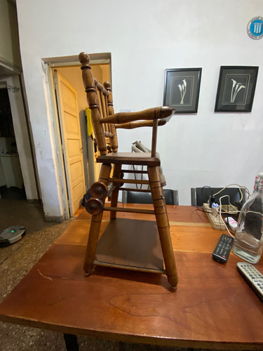 Silla De Comer Bebe Antigua Dos Posiciones Madera Silla De Comer Marrón (Usado)