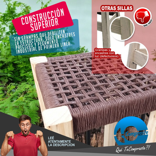 Banco Madera Pino Taburete Banqueta Encordado Alto Garantia Pino Natural Pino