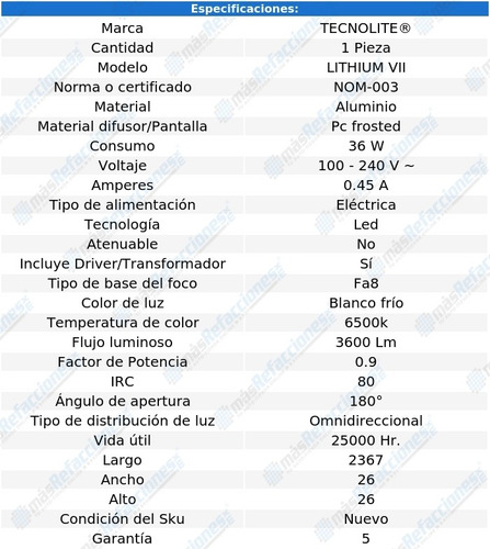 Foco Led Tubo 36w 3600lm 6500k Alum Tecnolite Lithium Vii