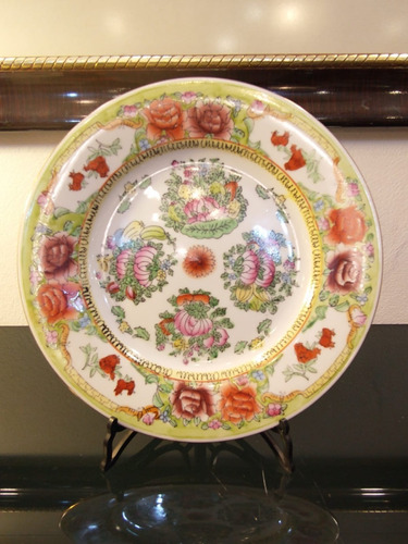 Antiguo Plato Decorativo De Porcelana China Floreado 21 Cm