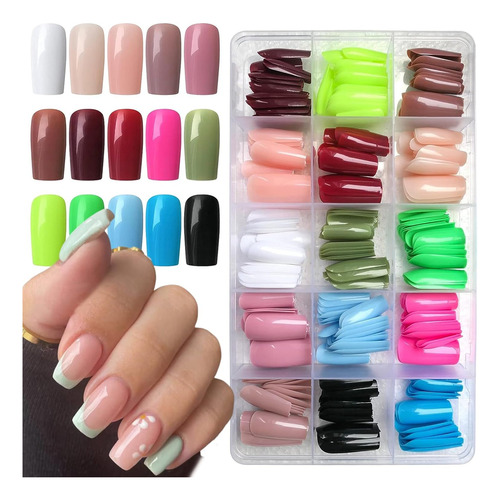 360 Uñas Cuadradas A Presión, Medianas, De Cobertura Complet
