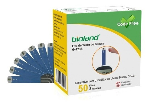 Fita Para Teste De Glicose G-423s Code Free Bioland C/ 50
