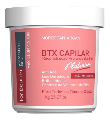 Btx Capilar Argan Platinum Ação Matizadora For Beauty 1kg