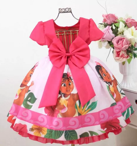 Vestido Infantil Tema Moana Baby Festa Roupa Luxo Promoção