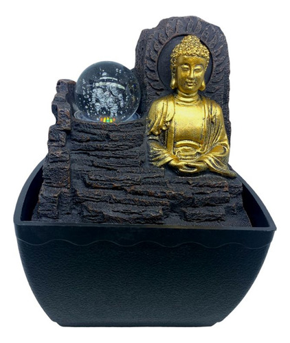 Fonte Cascata Decorativa Buda Led Com Esfera Vidro Muda Cor