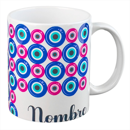 Taza Ojo Turco Azul Y Rosa  Personalizada Con Nombre