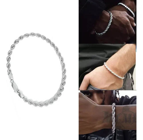 ' 2 Pulsera Torsal Hombre Esclava Plata Acero Inoxidable 6