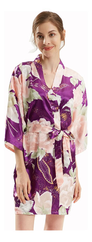 Camisón Kimono Grande De Seda Con Flores De Peonía Para Dama