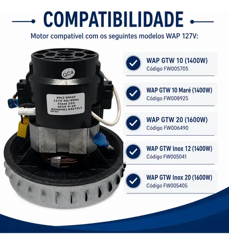 Motor Wap Gtw Inox 12l-20l 127v Para Aspirador Fw005241 | Frete grátis