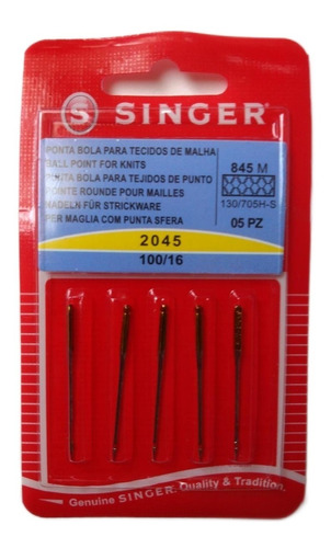 5 Agujas Singer Para Máquina - Número 16 - En Blister