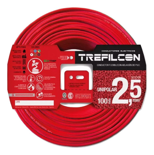 Cable Unipolar Normalizado Trefilcon 50 Mt - 2,5 Mm - Rojo