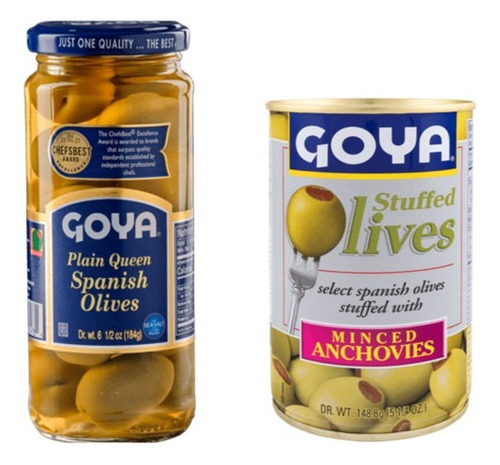 Combo Aceitunas Goya Españolas Y Con Anchoa X2