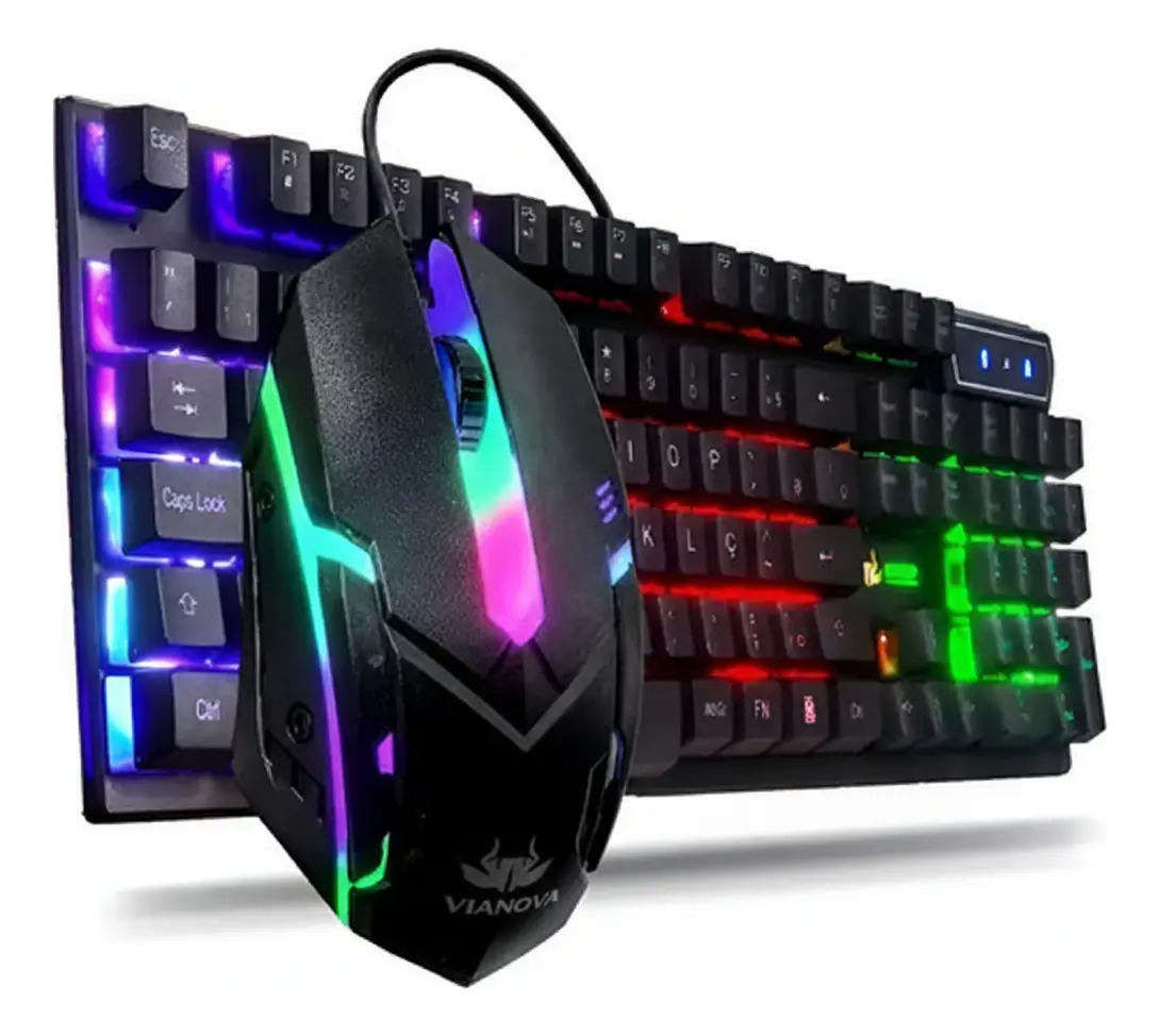 Kit Teclado e Mouse Gamer Knup Mecânico RGB, USB para PC
