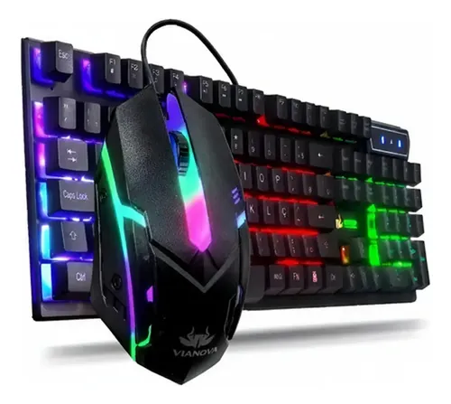 Kit Teclado Gamer Membrana Com Mouse Rgb Luminoso Cor do mouse Preto Cor do teclado Preto vianova