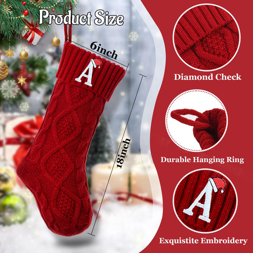 Medias De Navidad 45 Cm Con Inicial Letra Q Roja Bordada