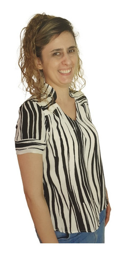 Imagem 1 de 3 de Blusa Blusinha Crepe Listrado T-shirt Moda Evangélica