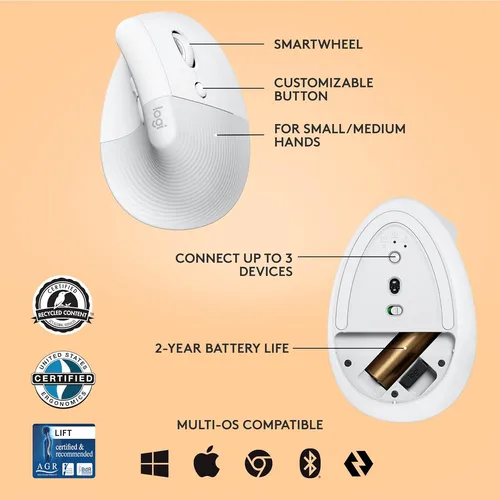 Mouse Ergonómico Vertical Logitech Lift, Bluetooth, Wireless