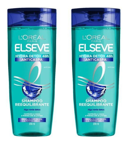 Shampoo Elseve 200ml Anticaspa Hydra-detox-kit C/2un