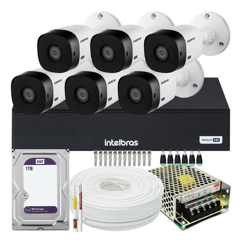 Kit Cftv 6 Cameras Full Hd Dvr Intelbras 1008c 1tb Wd Purple
