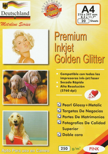 Papel Premiun Pearl Glossy + Metalic Glitter 250grs A4