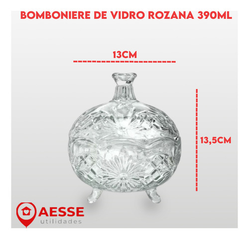Bomboniere Potiche Baleiro Vidro Com Tampa Decorativo 390ml Cor Tranparente